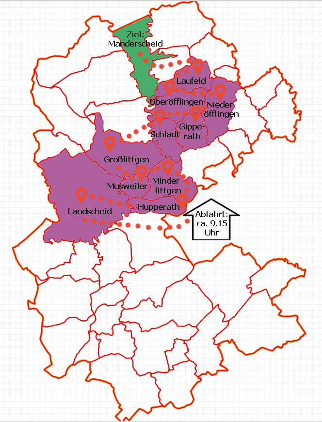 Karte der Gemeinden in Tour M2 Manderscheid Mittwochsvormittags