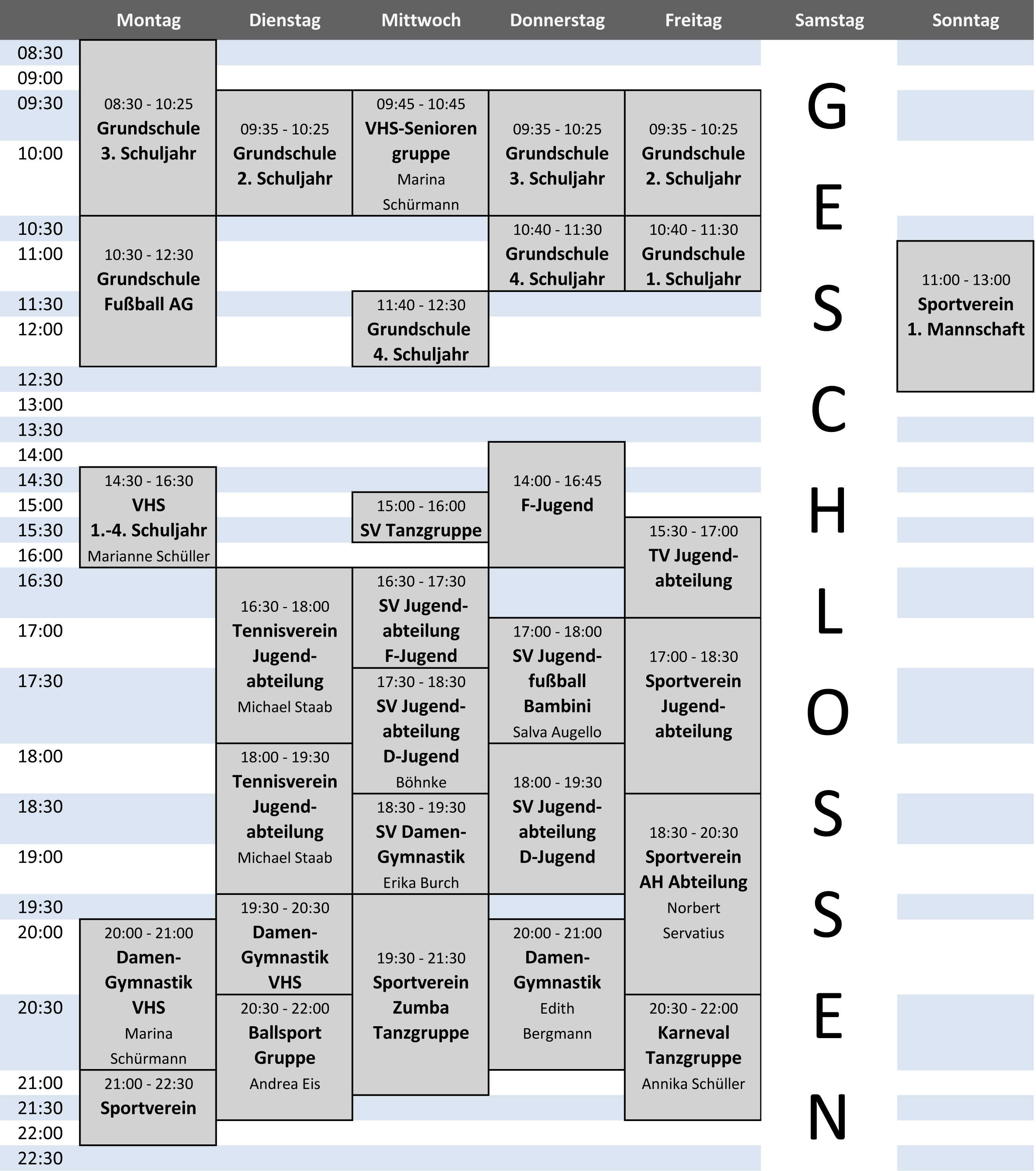 Belegungsplan Schulturnhalle Großlittgen