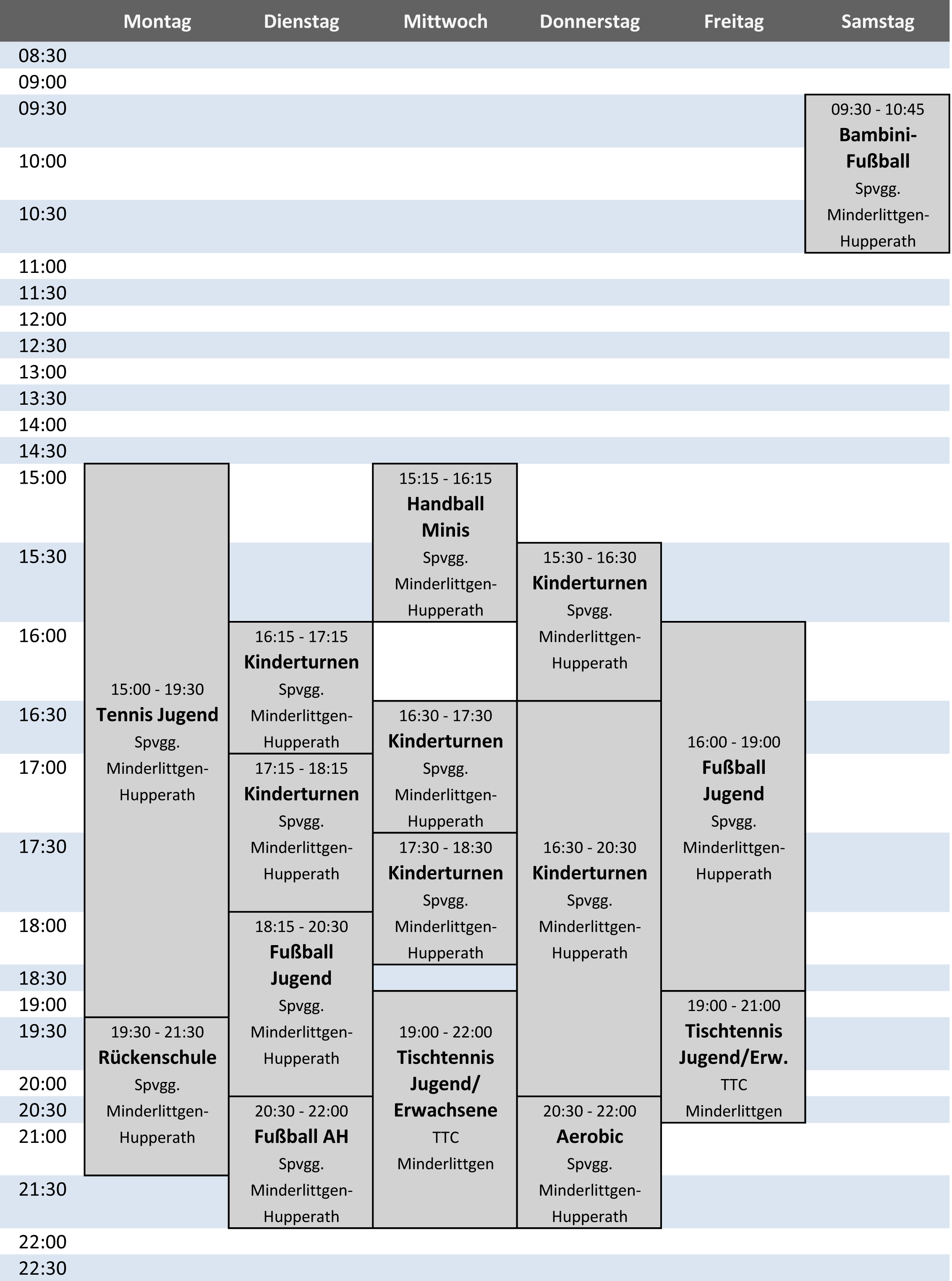 Belegungsplan der Schulturnhalle Hupperath