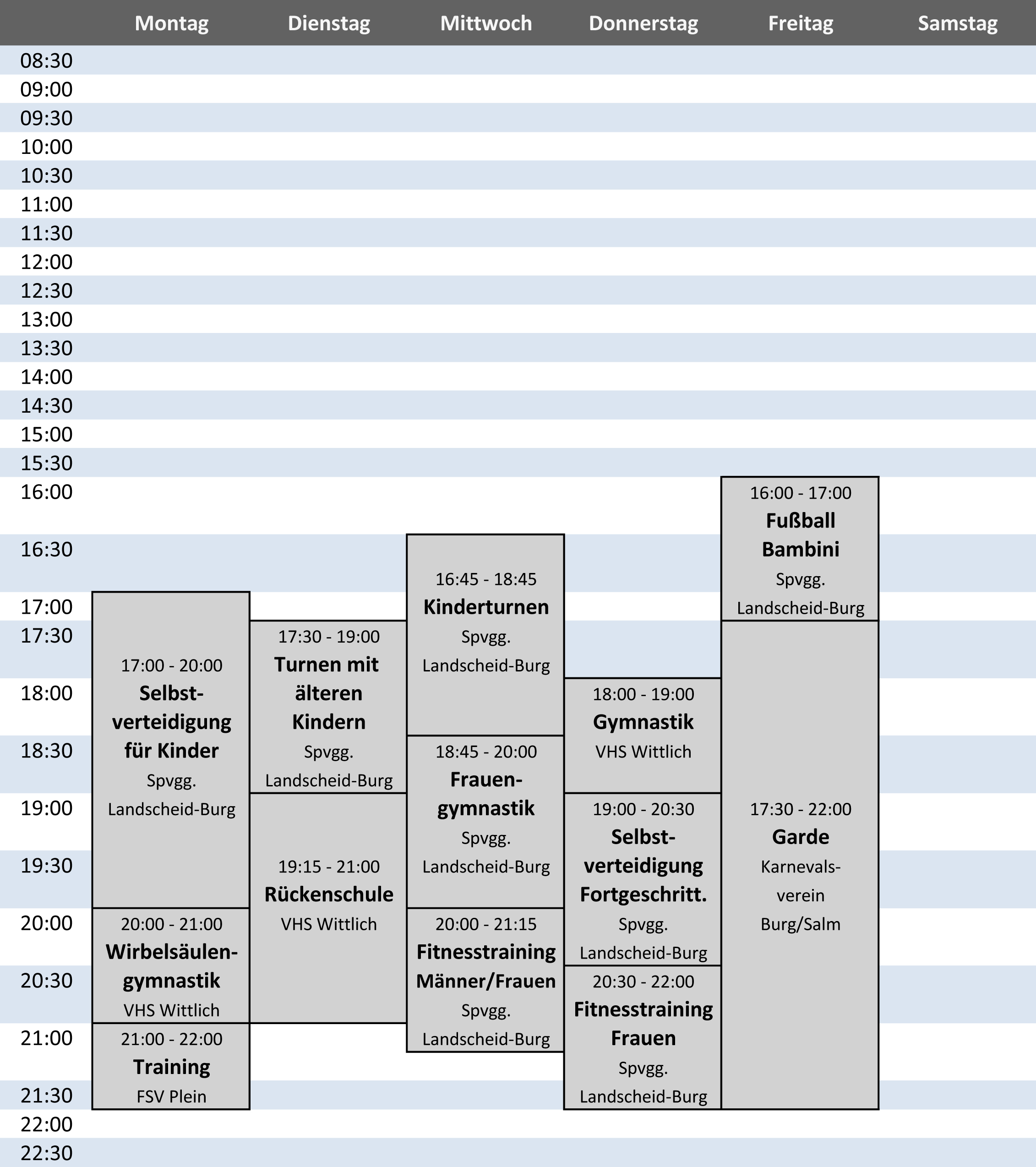 Belegungsplan Gymnastikhalle Landscheid